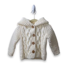Knit cream hooded button up cardigan infant size 6-12 months